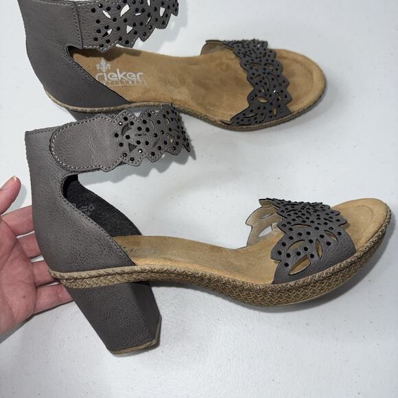 Rieker Women’s Rhinestone Embellished Heel Sandal Gray Size 39 - Picture 5 of 7
